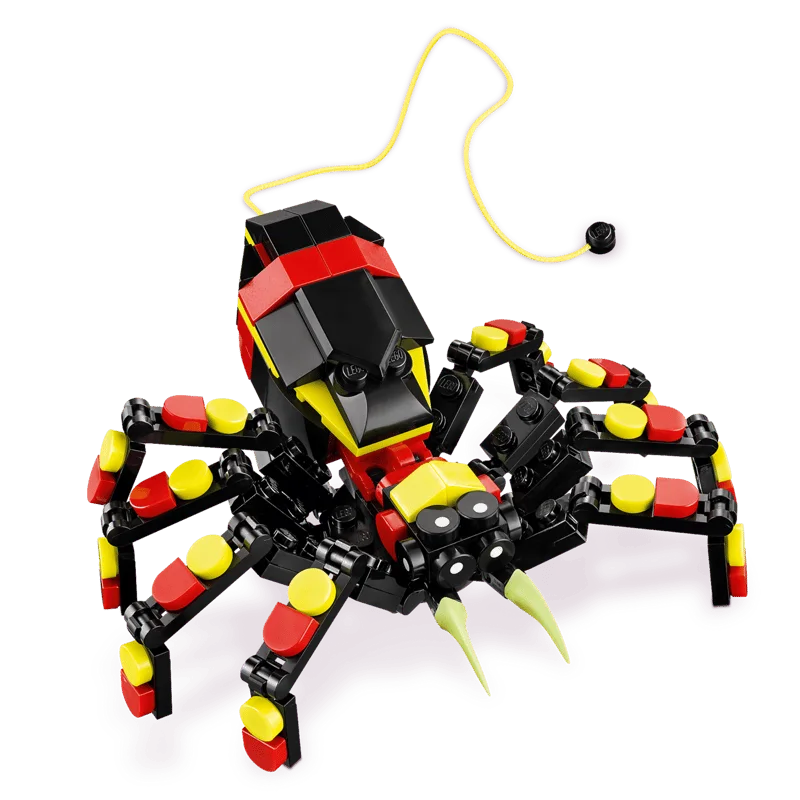 The colourful spider includes a pull-out web string.