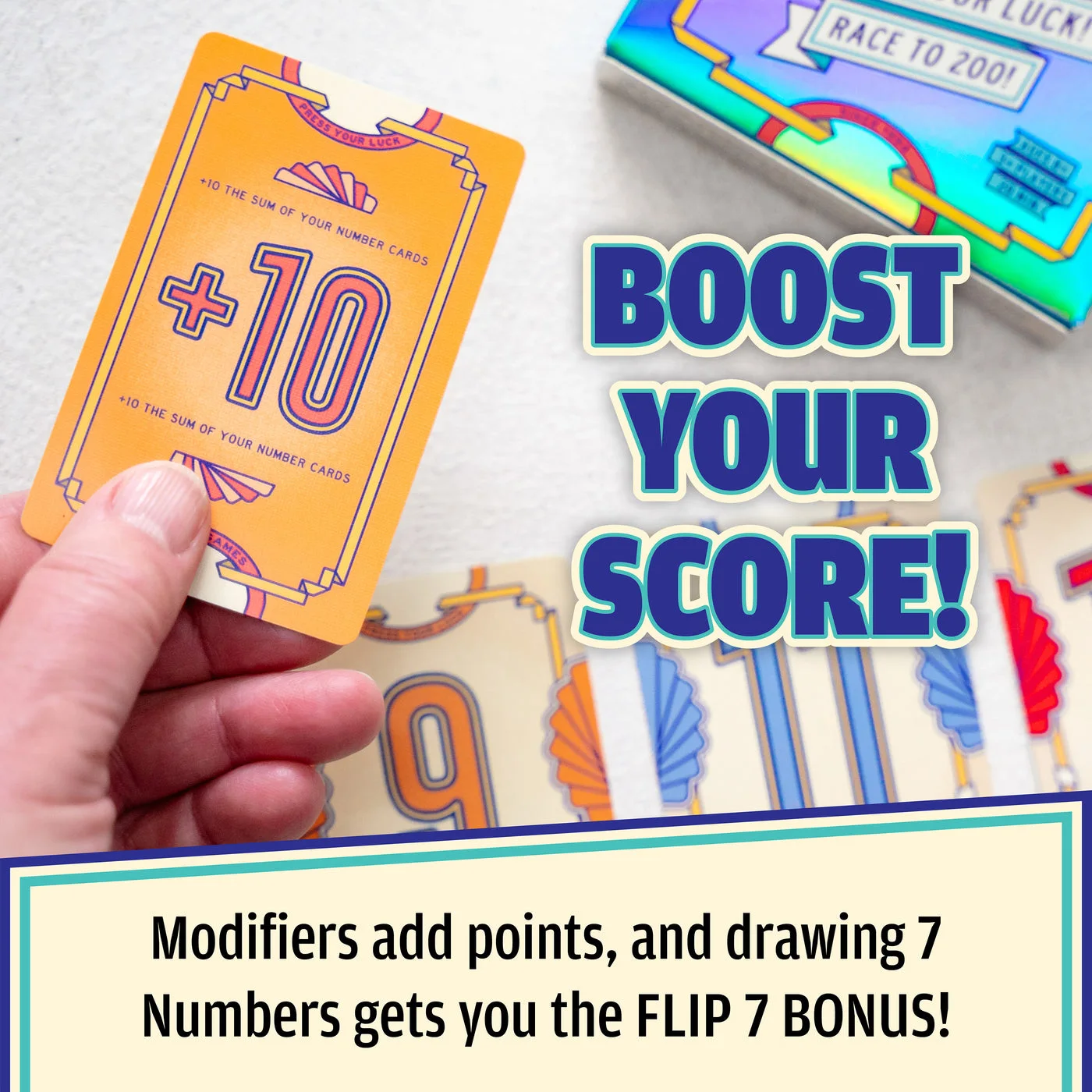 Score modifiers and seven-card bonus illustrated.