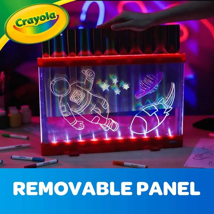 Manufacturer display showing the removable panel and illuminated artwork.