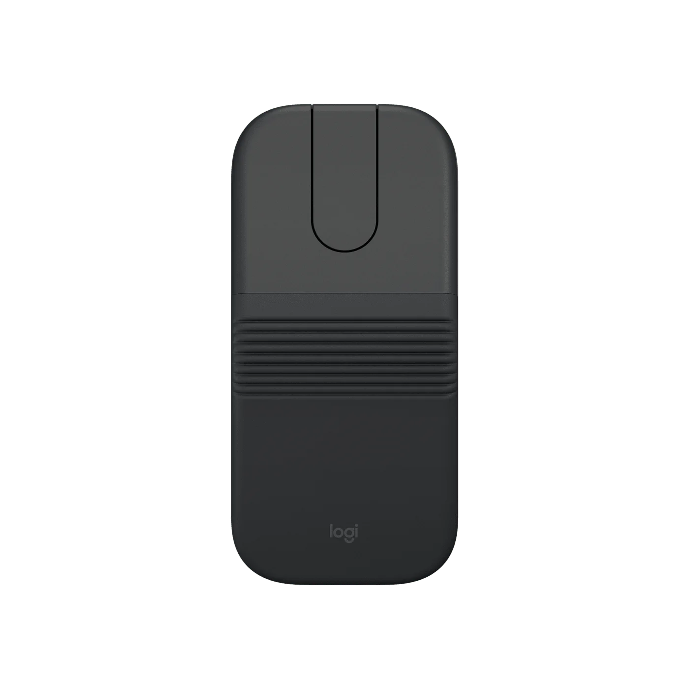 Graphite Mobi Fold open for use, with the touch-scroll surface between its buttons.