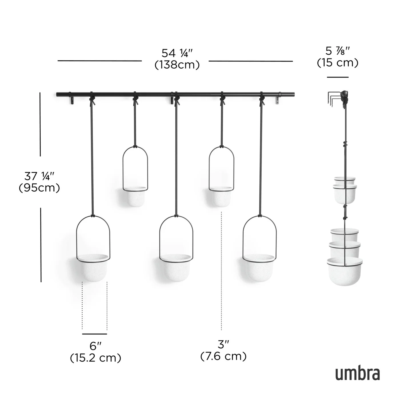 Triflora Hanging Planter Five Pots White Black — manufacturer reference view 5