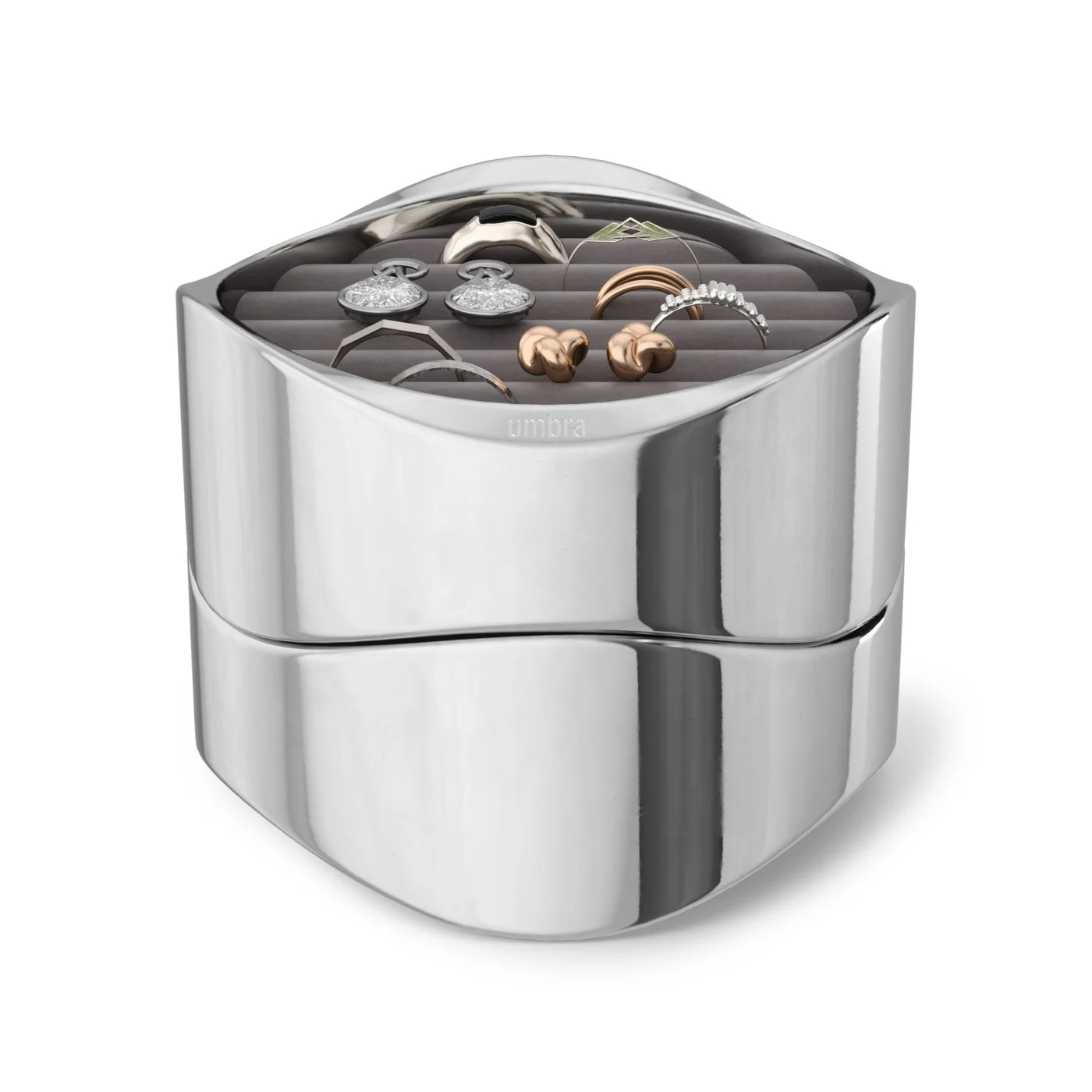 Selected two-tray chrome Wavy organiser with example jewellery