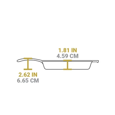 Manufacturer side drawing showing pan depth and handle height.