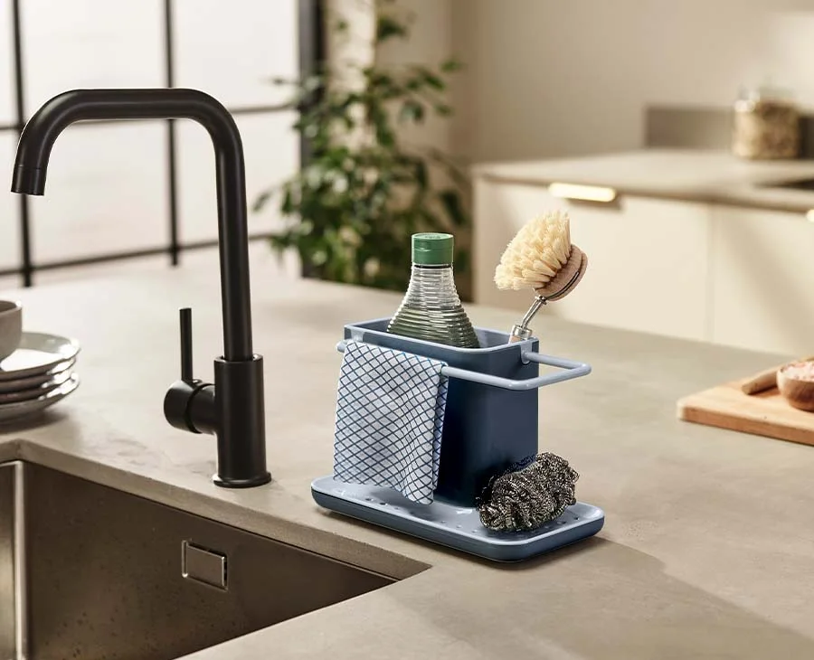 Manufacturer sink setup showing the cloth rail.
