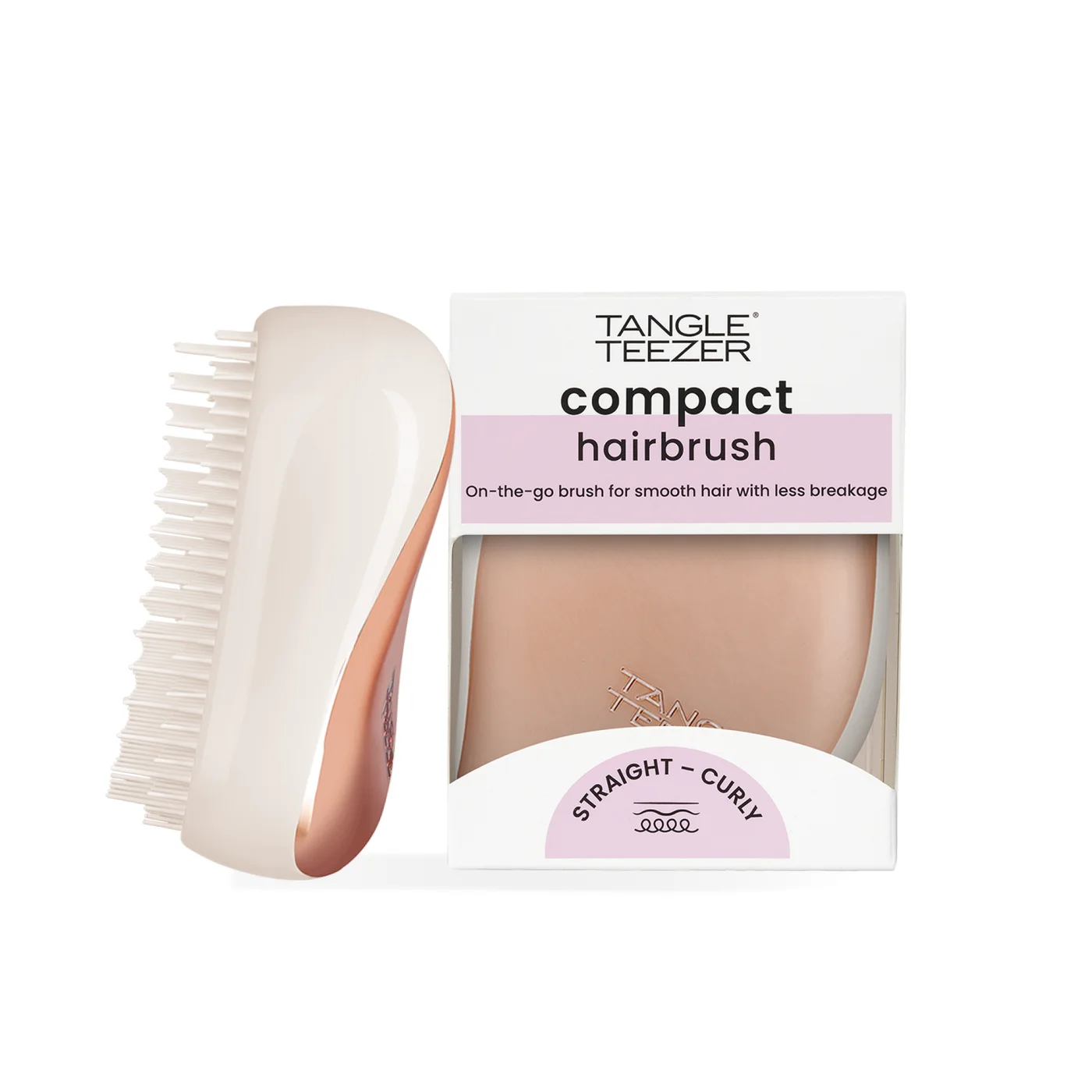 Ivory Rose Gold Compact Styler and package, showing the travel cover.