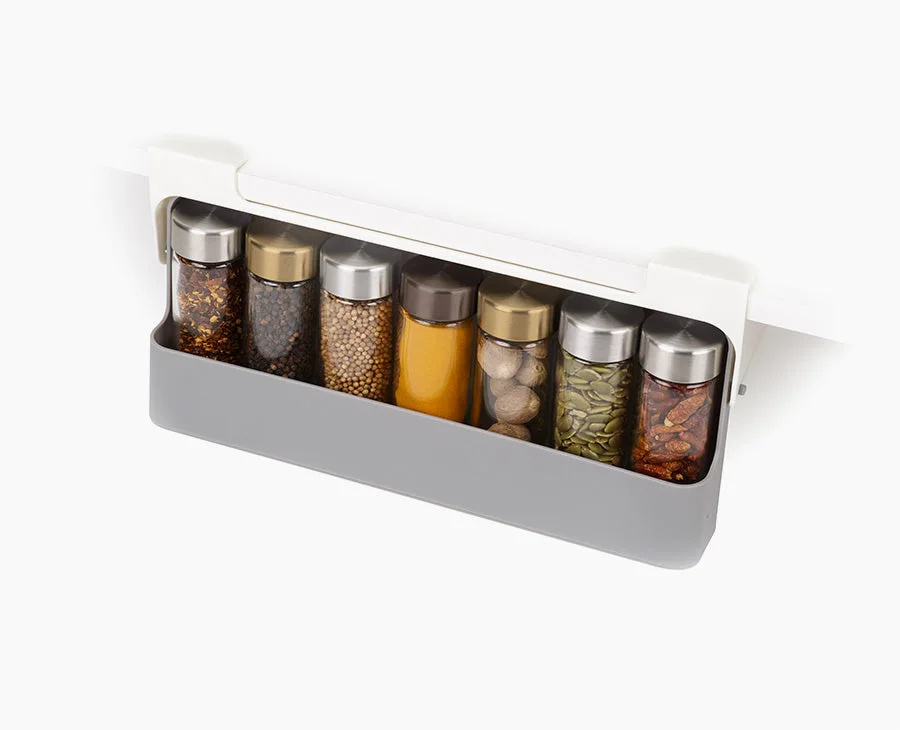 Gray85147 rack shown with example spice jars, which are not included.
