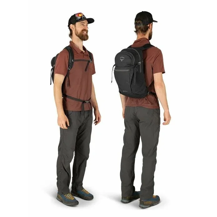 Manufacturer front and rear worn views for an impression of scale; fit varies by person.