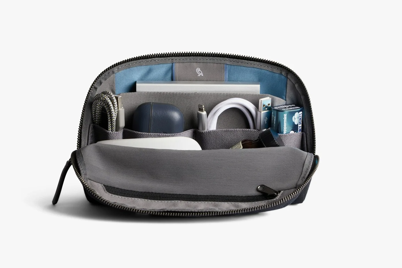 Fold-down front shows contents; electronics not included.