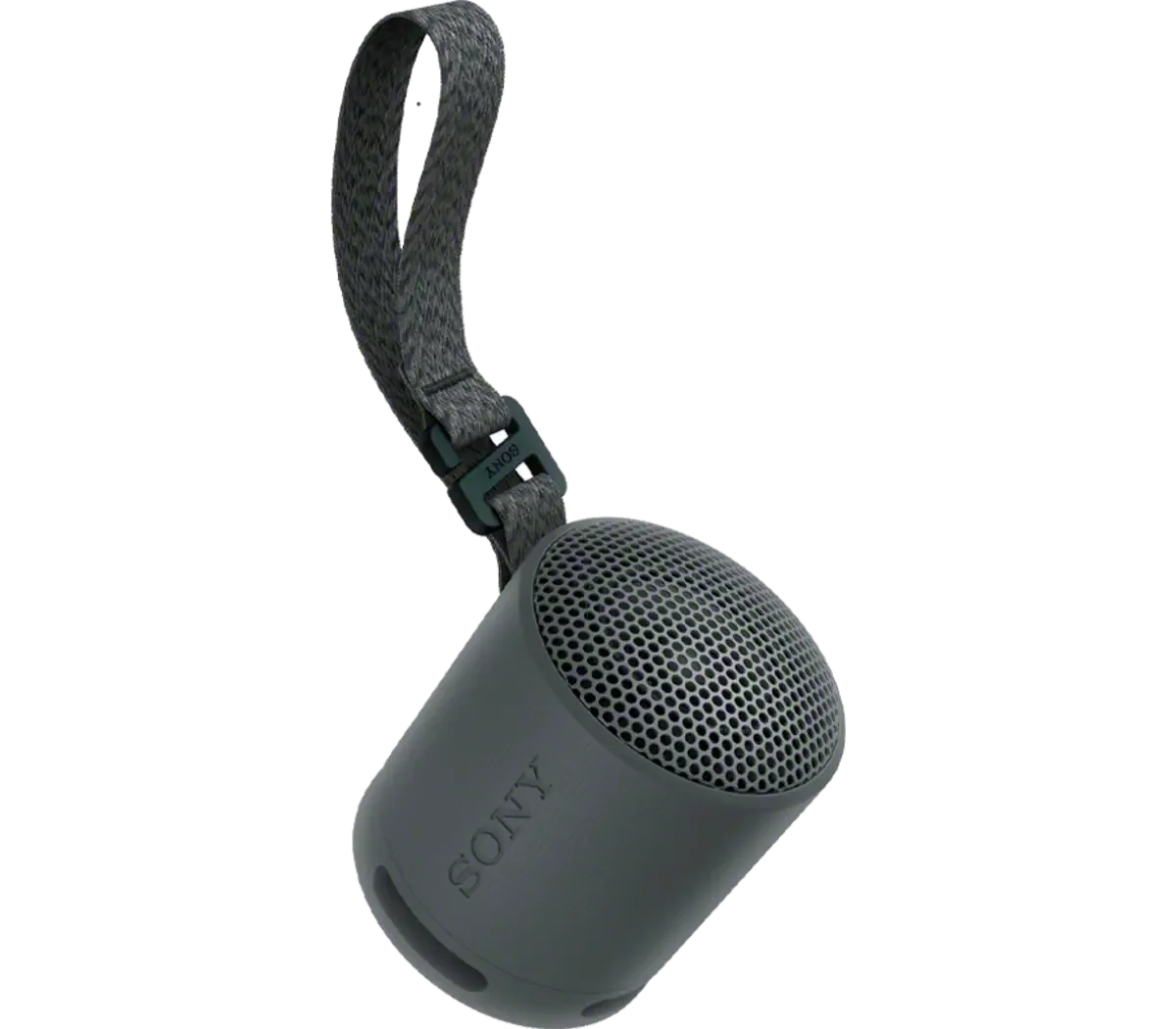 Black SRS-XB100 with its carrying strap.
