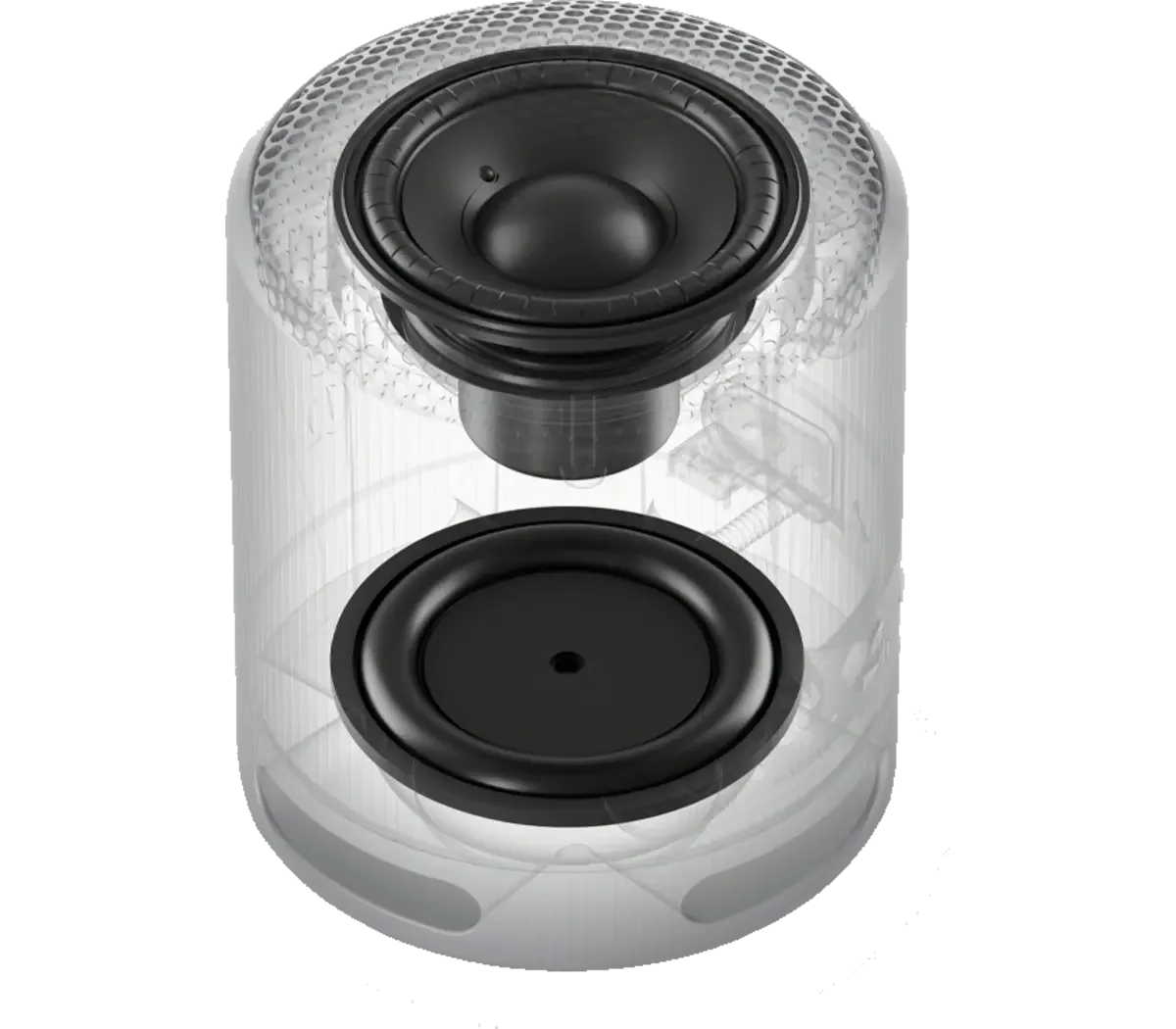 Manufacturer cutaway of the speaker; not a FINDWEAVE acoustic test.