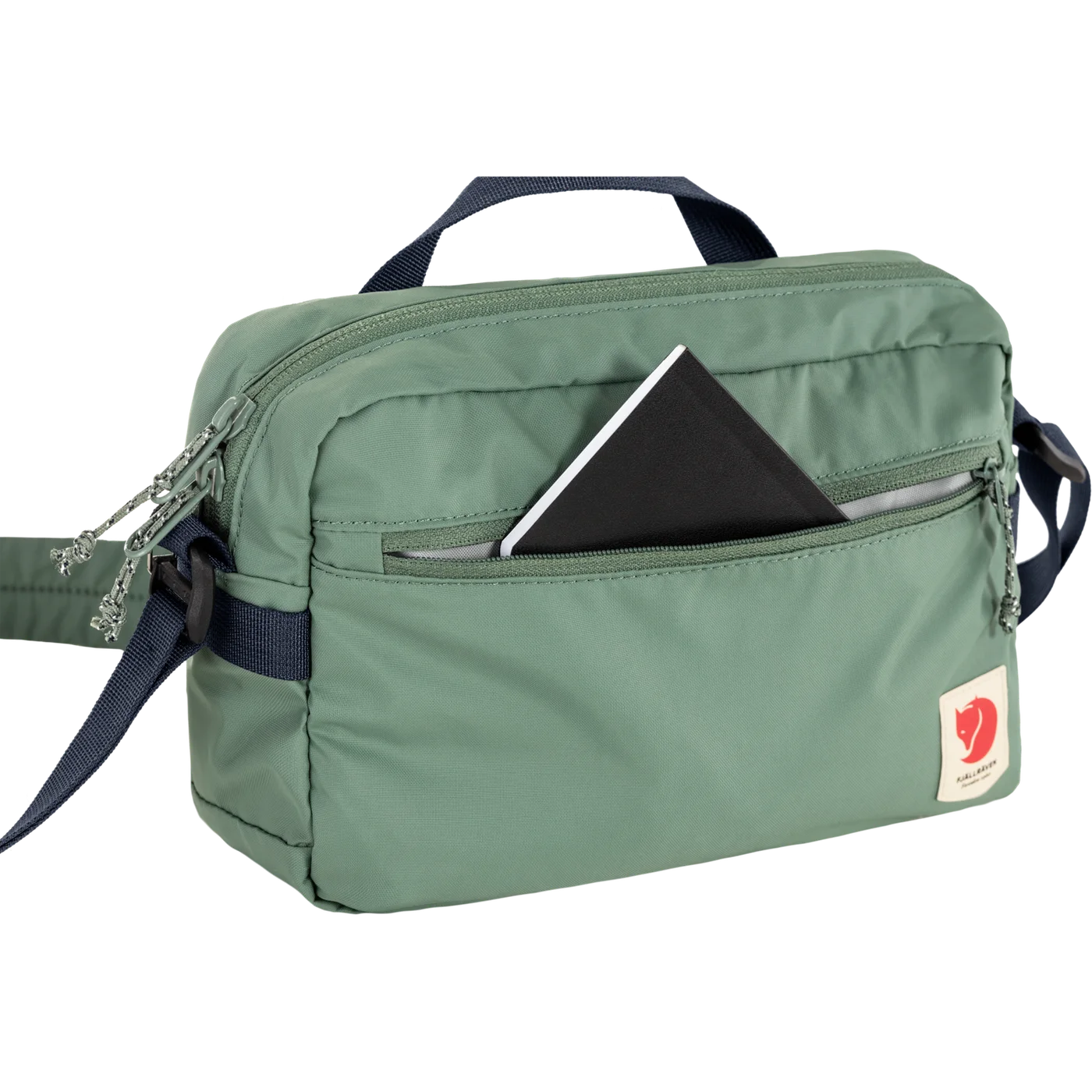 Front zipped pocket illustrated in green; selected variant is black.