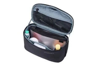 Wipeable interior with example toiletries.
