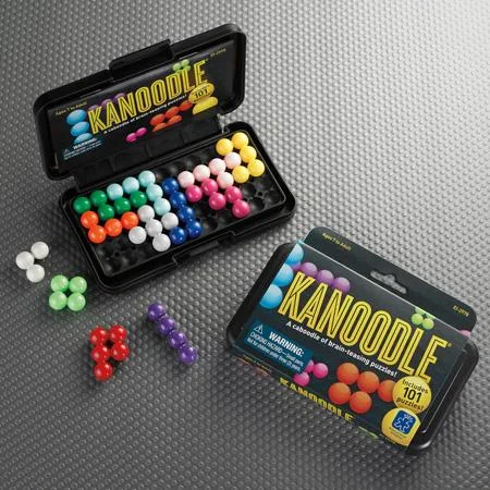Original Kanoodle case, flat board and linked-bead pieces; photographed older packaging may differ from the current edition.