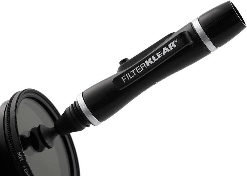 Flat-tip FilterKlear shown at a filter; filter and camera equipment are not included.