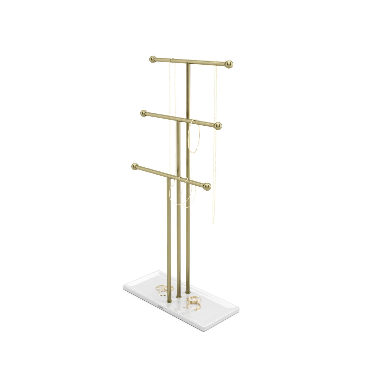 White-and-gold Trigem with three hanging bars and a lower tray; confirm the listed revision and height.