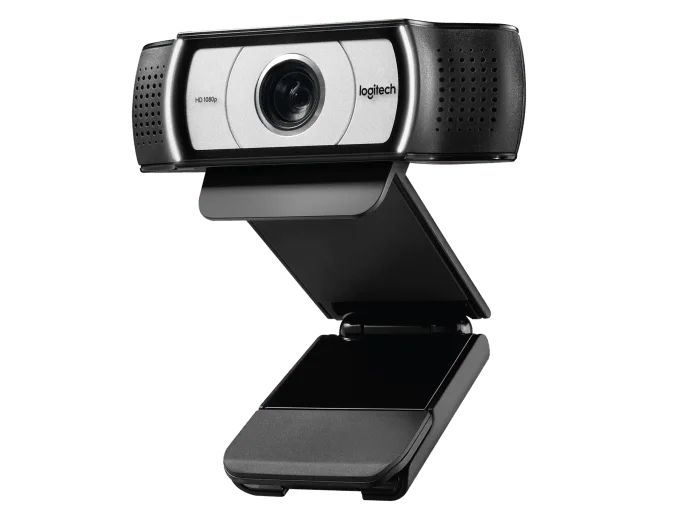 Angled view of the C930e and monitor clip.