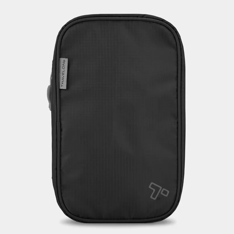 Black Travelon Compact Hanging Toiletry Kit, closed for packing.