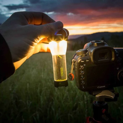 A maker outdoor demonstration of the lantern held by its top loop.