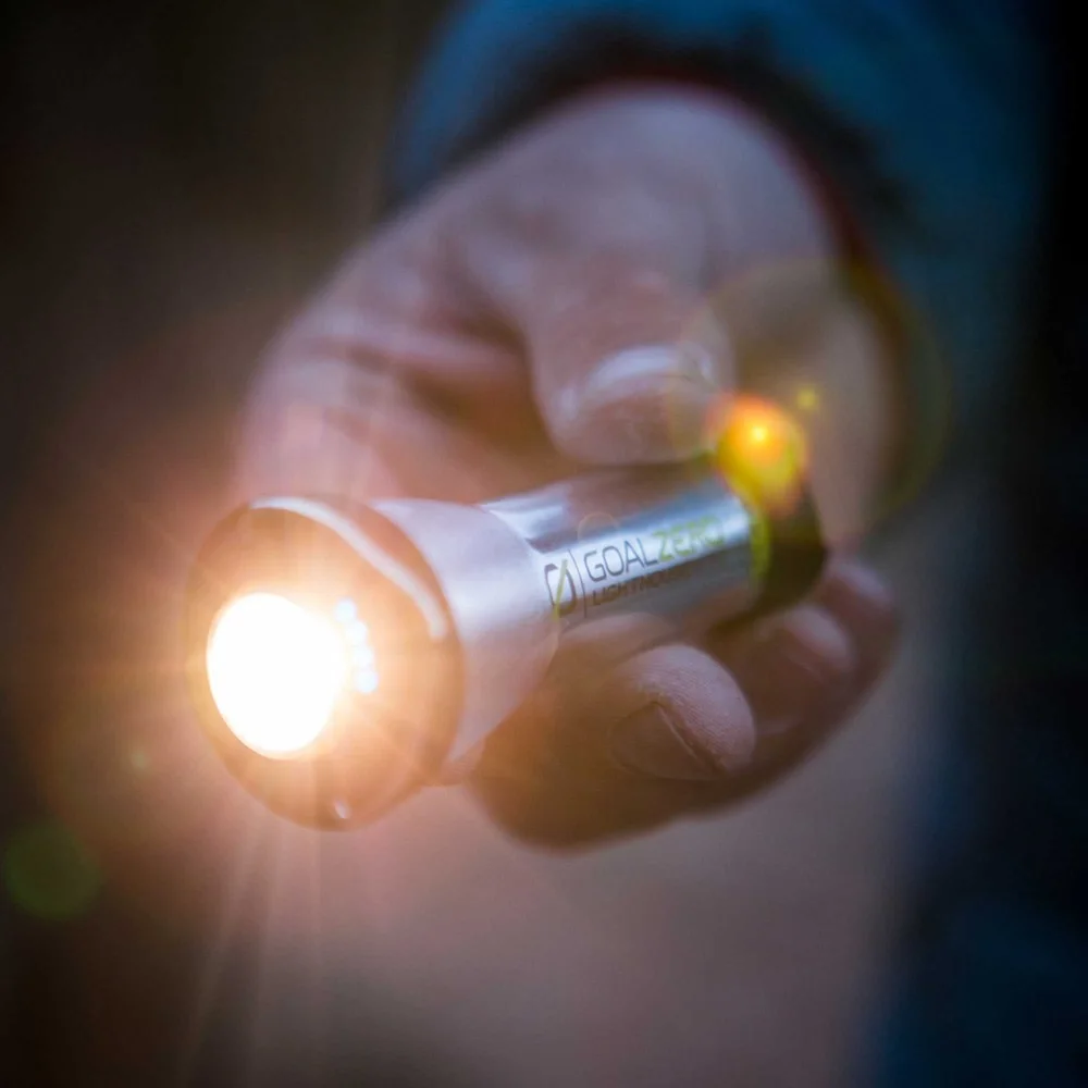 The flashlight mode aimed away from the user.
