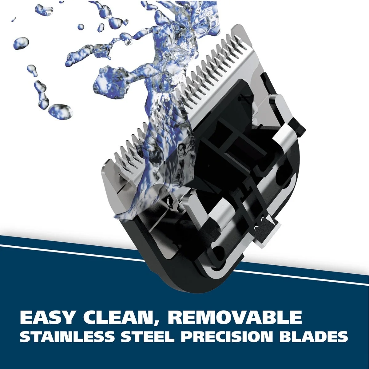 Removed blade can be rinsed; do not immerse the powered clipper body.