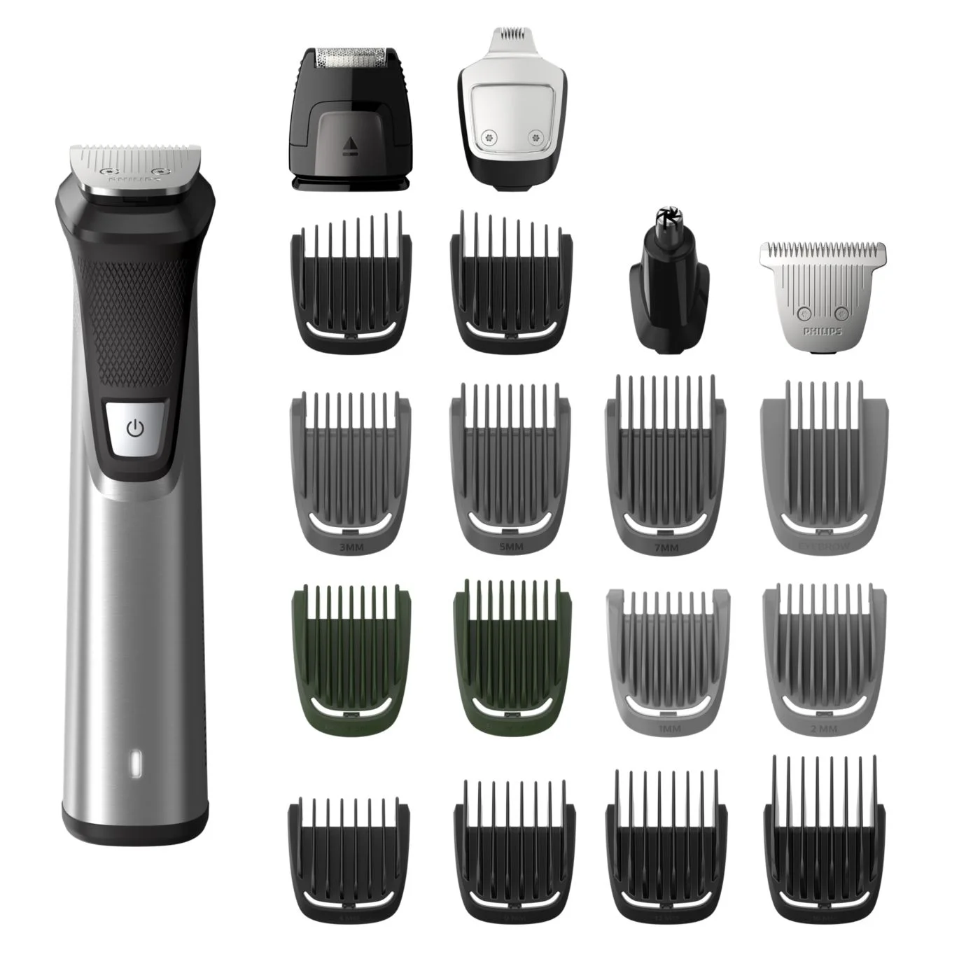 Exact MG7750/49 metal-handle23-piece kit with its different trimming heads and guards.