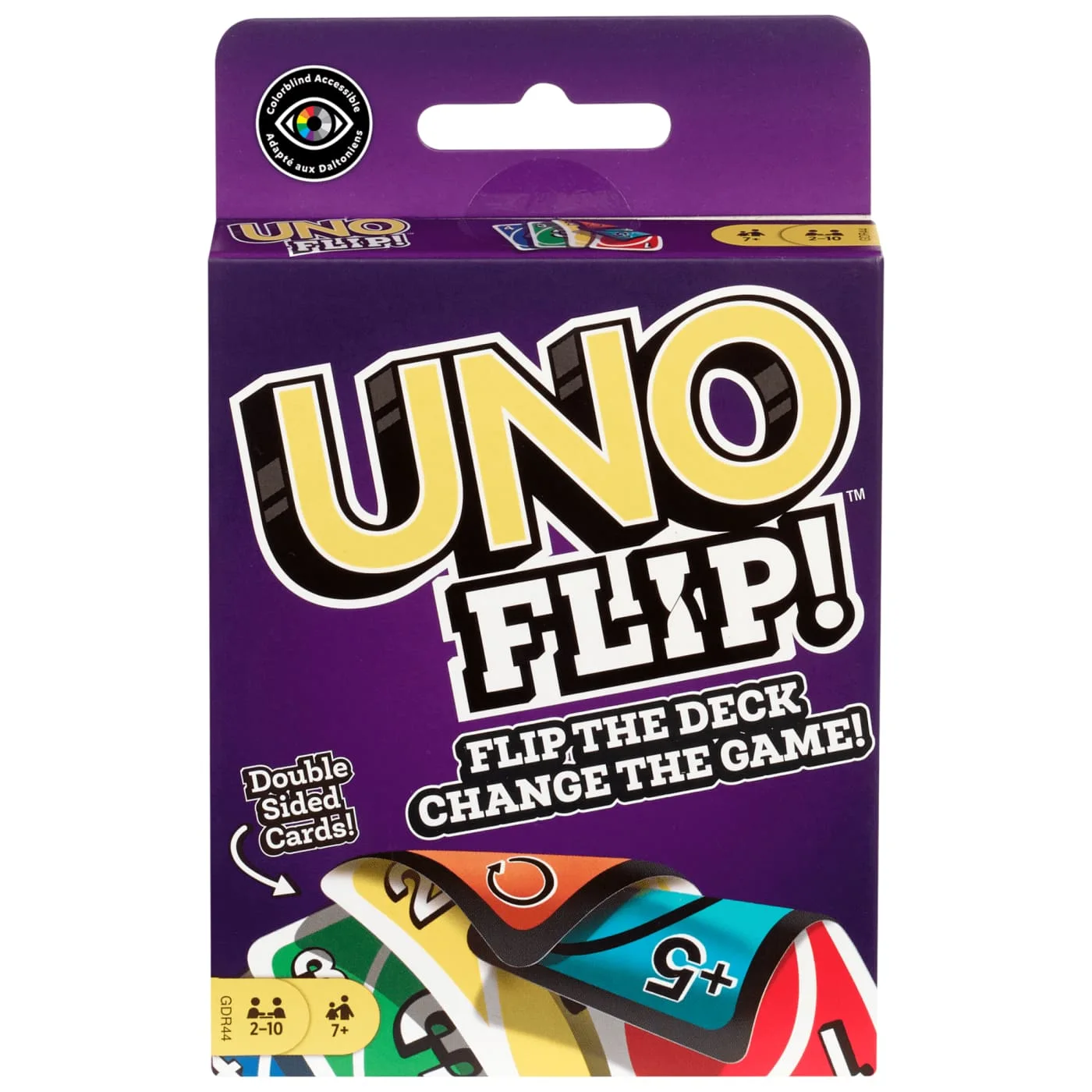 UNO Flip GDR44 standard package; no storage tin is promised.