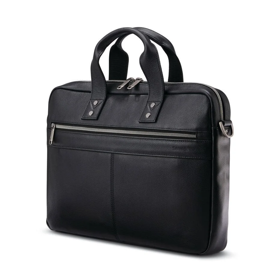 Black Classic Leather Slim Brief 126038 with carry handles.