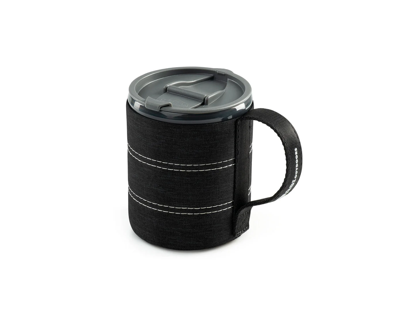 Selected Heathered Black Infinity Backpacker Mug with Sip-It lid.