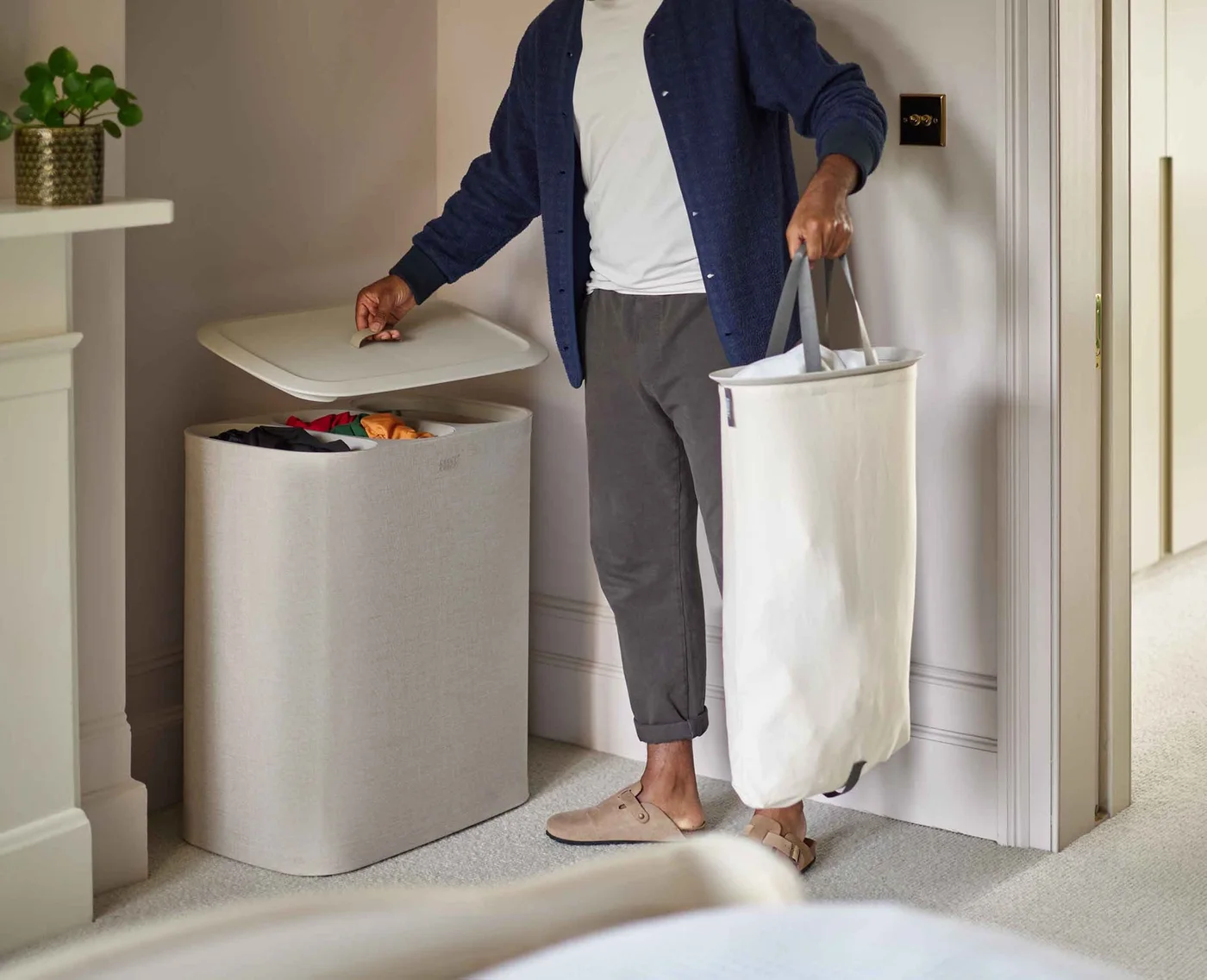 A removable bag carried separately to the washing machine.