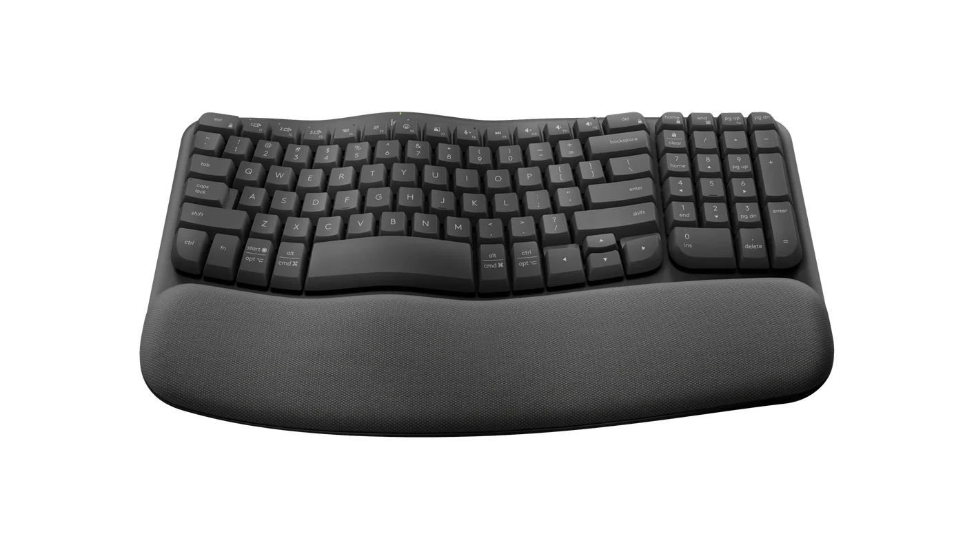 Angled view of the number pad and cushioned front edge.