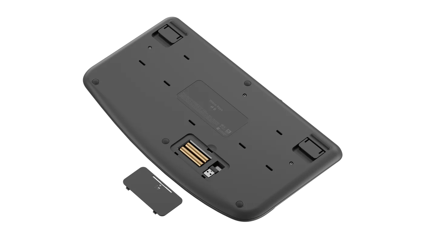 Underside showing battery compartment and included receiver.