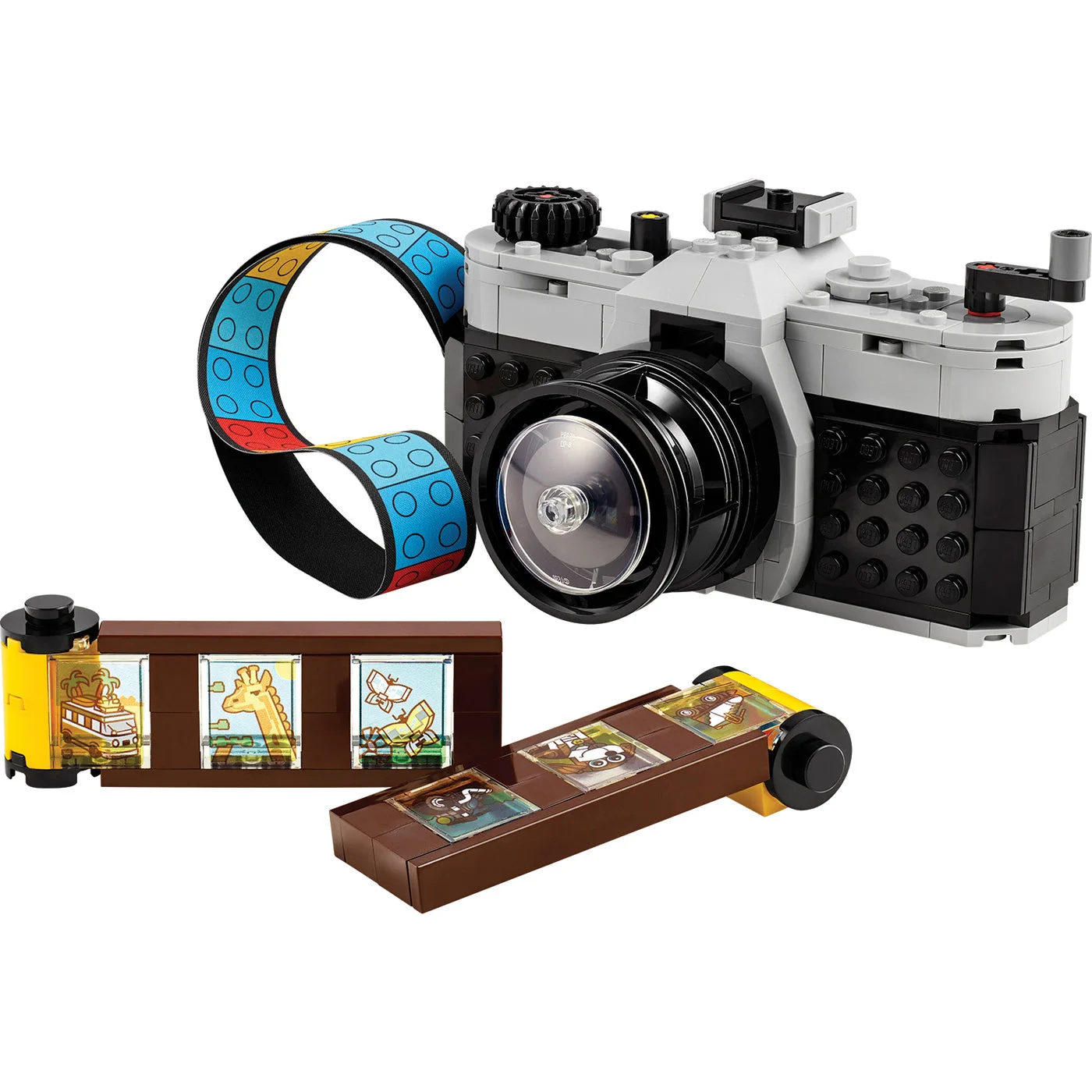 31147 assembled still camera with strap and pretend photographs; not a working camera