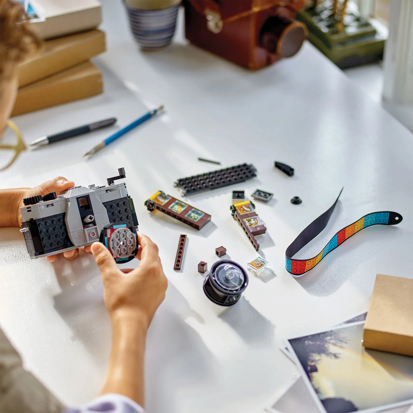 Pieces and camera during assembly