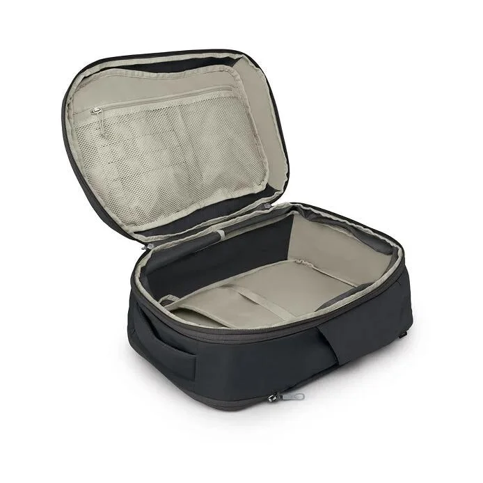 Selected Black pack opens suitcase-style with a divider and internal straps.