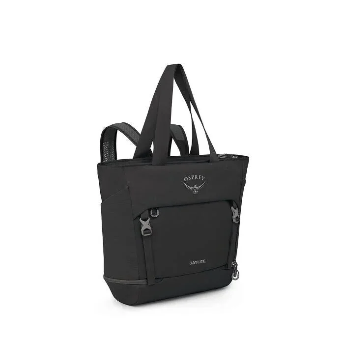 Black alternative colour of the Large Tote Pack, showing the external straps and front pocket.