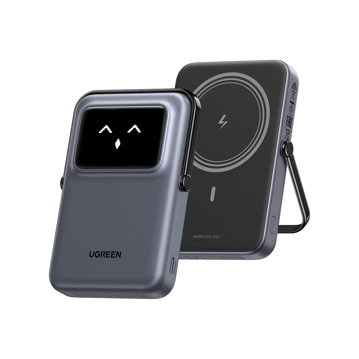 Black-gray45327 Uno magnetic battery bank with foldable phone stand.