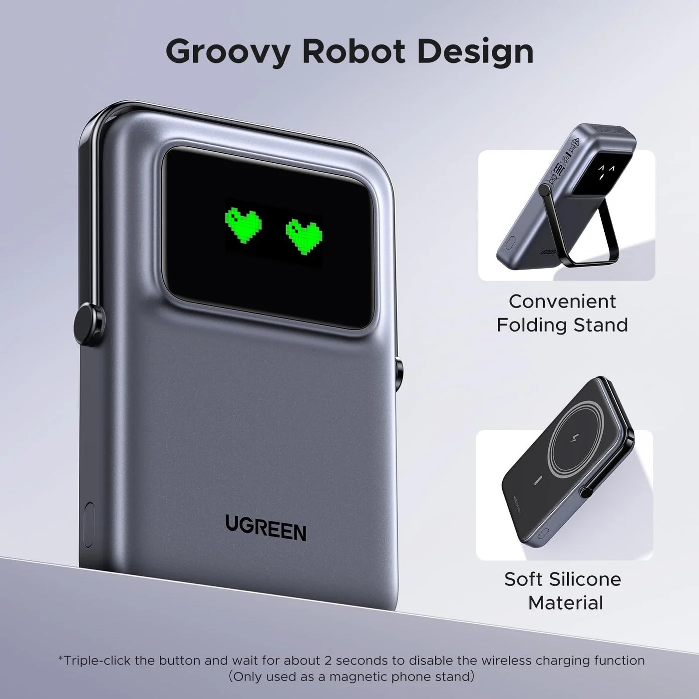 Folding stand and silicone contact surface; attached phone is not included.