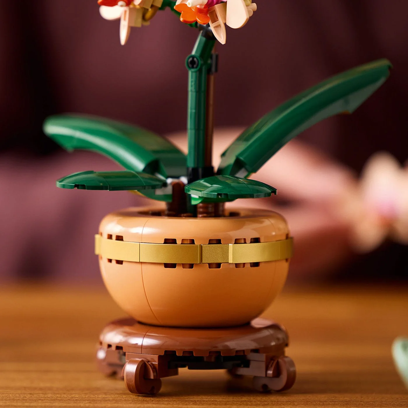 Terracotta-colour pot and wood-effect plinth detail