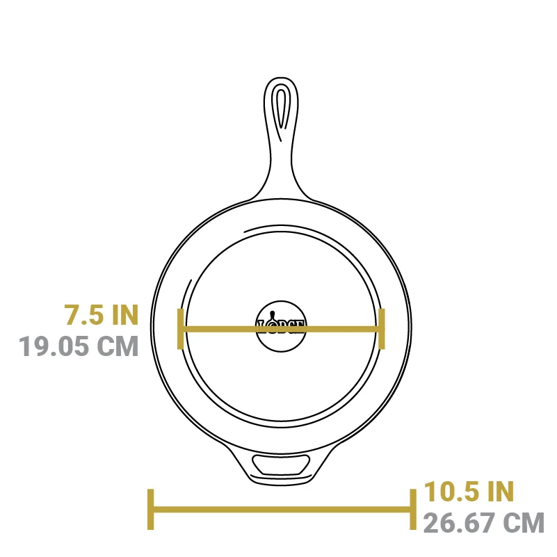 Deep-pan diagram separates the 10.5-inch outer width from the 7.5-inch flat underside.