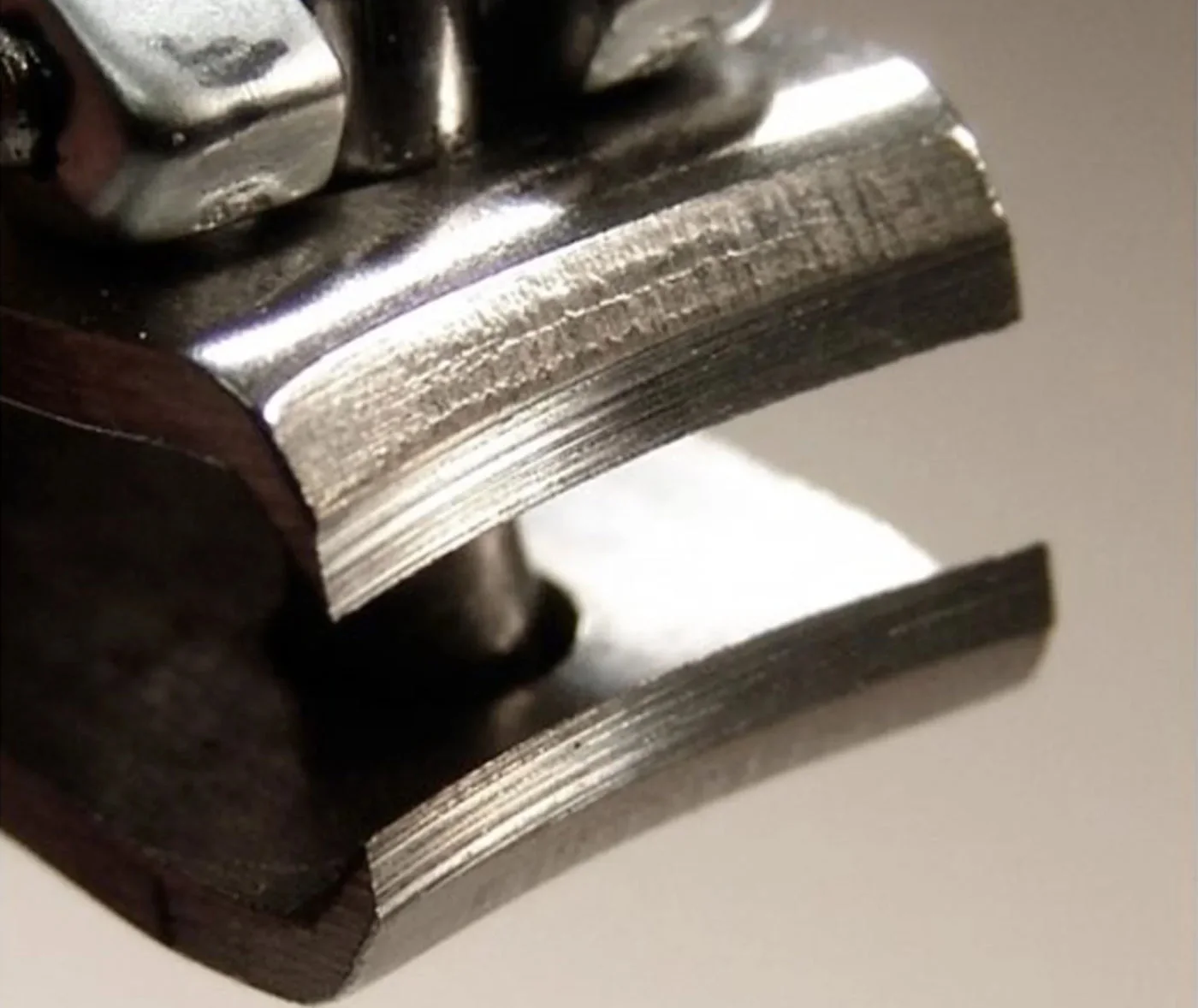 Close-up of the stainless-steel cutting edges.