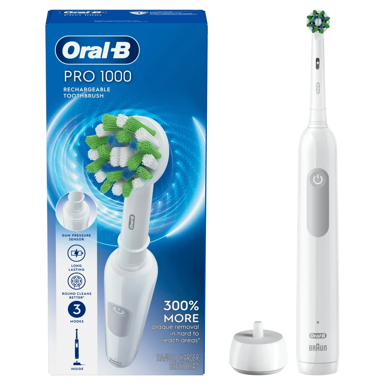 Pro 1000 retail packaging and supplied components; printed claims are manufacturer advertising, not individual results.