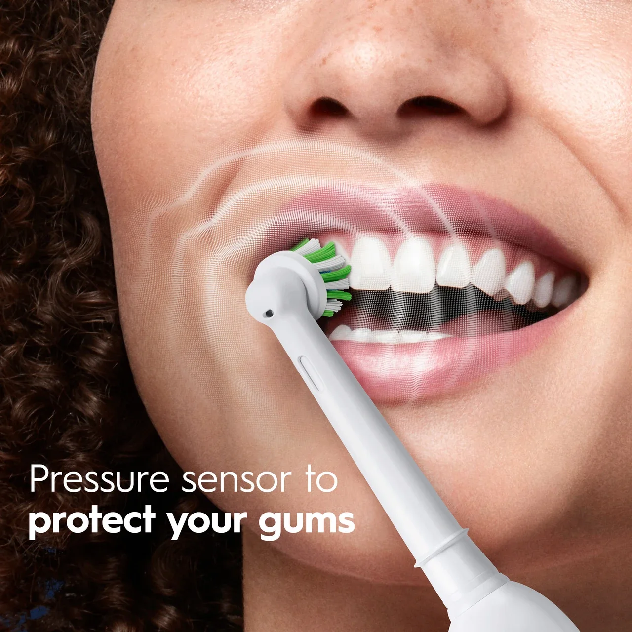 Manufacturer brushing illustration; follow the supplied pressure and technique instructions.