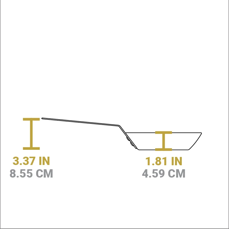 Maker profile drawing shows the body depth and handle height.
