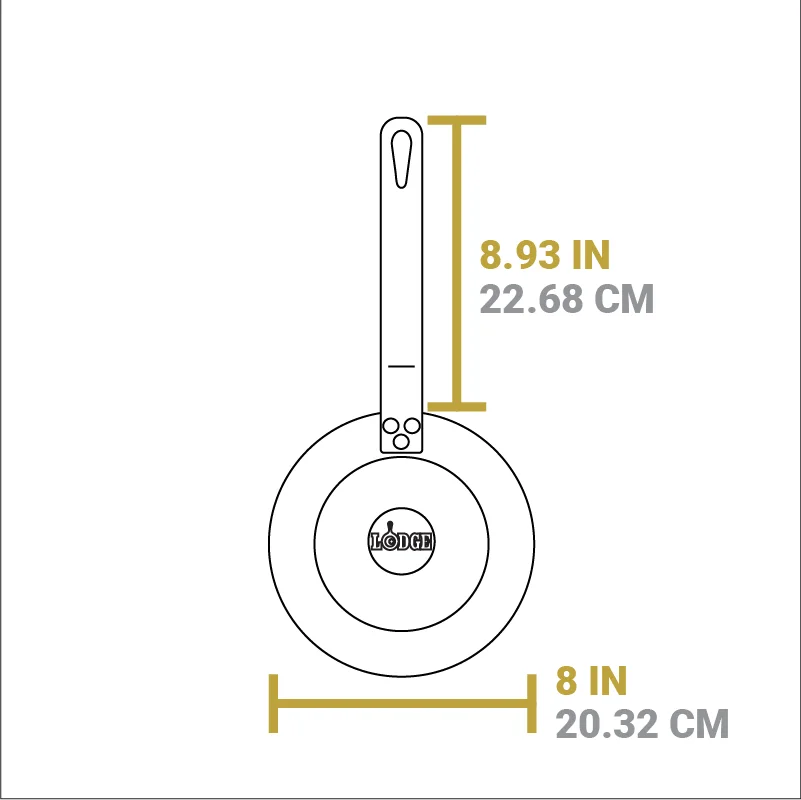 The diagram labels the nominal eight-inch body and the handle's reach.