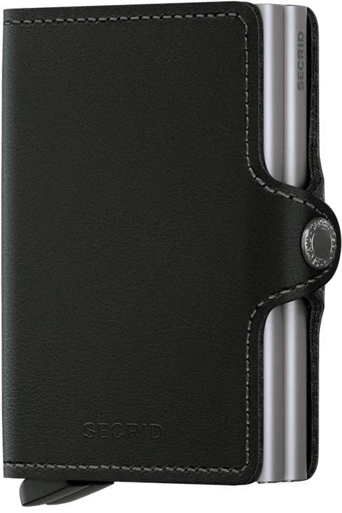 The selected Original Black Twinwallet closes with a buttoned leather strap.