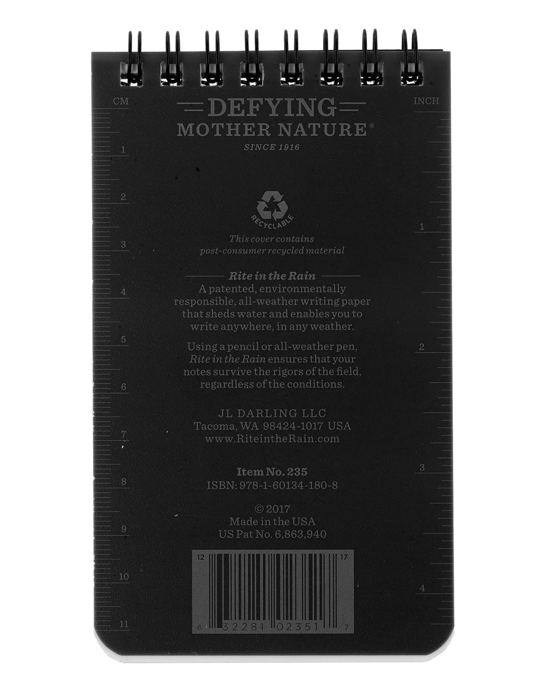 Back cover of the pocket notebook.