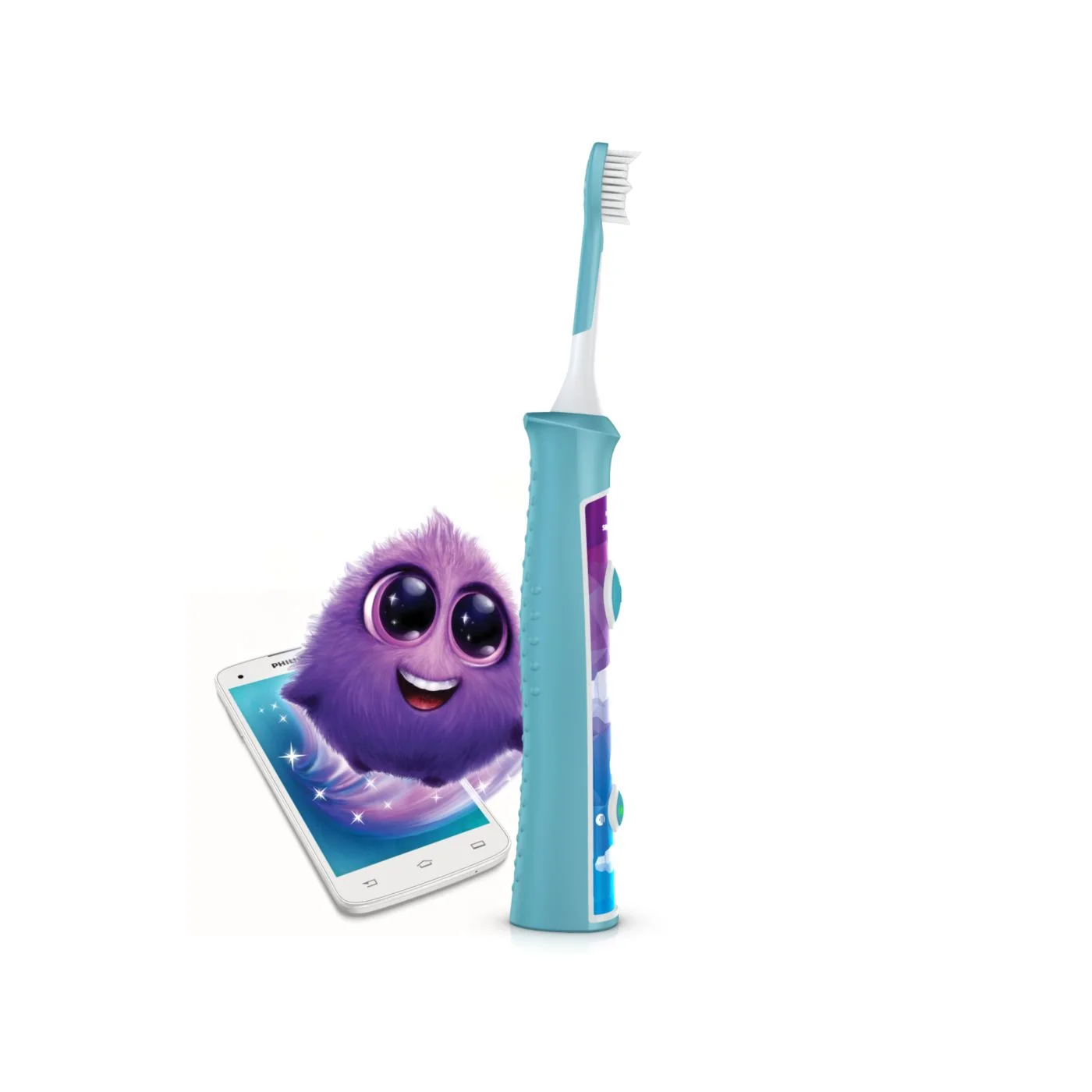 Side view of the child-focused handle and brush head.