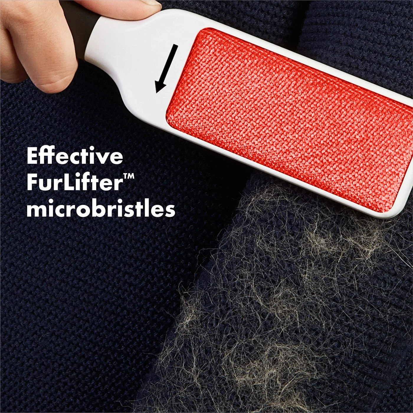 The directional brush surface working across dark fabric.