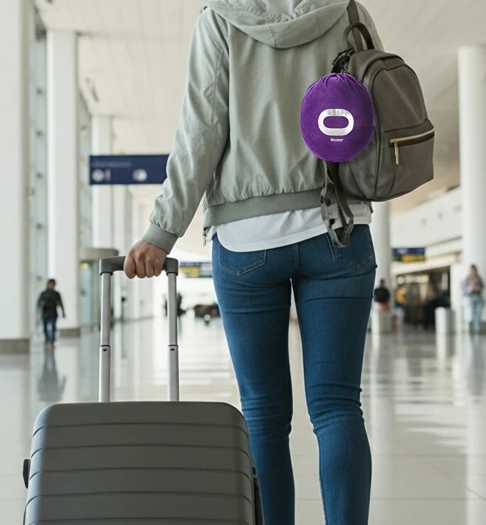 Carry-bag attachment illustration in Purple; an alternative color, not an included second pillow.