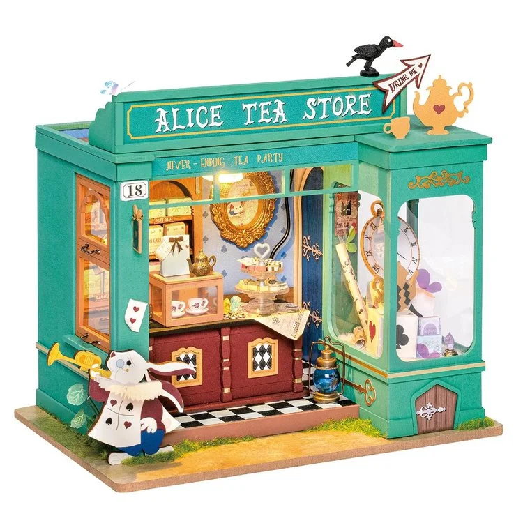 Assembled teal DG156 shopfront; supplied as a DIY kit